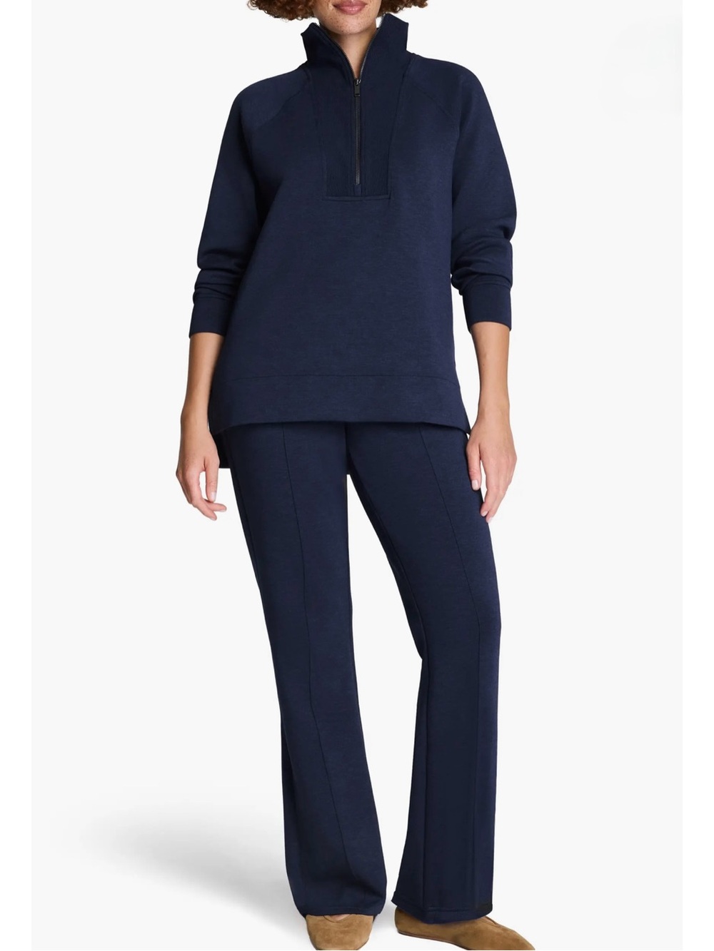 SPANX AIRESSENTIALS® BRUSHED HALF ZIP TUNIC IN HEATHER TIMELESS NAVY - Picture 6 of 6